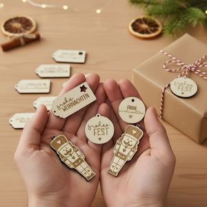 Customized Wooden Christmas <b>Gift</b> Tags Laser Engraved Holiday Packaging Decor Craft DIY Ornament Label Set - Product Image 1