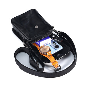Men's Crossbody <b>Bag</b> Genuine Leather <b>Black</b> Vegetable Tanned <b>Small</b> Shoulder <b>Bag</b> Everyday Use - Product Image 4