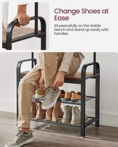 Porte-manteau multifonctionnel SENYU pour la maison, avec étagère de rangement intégrée et tabouret à chaussures, en acier - Product Image 4