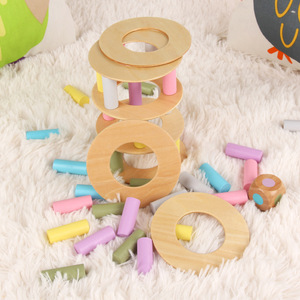 Macaroon màu gỗ xếp chồng tháp <span class=keywords><strong>DIY</strong></span> Máy tính để bàn Trò chơi giáo dục Montessori Quà Tặng Anime khối xây dựng đóng hộp bộ trẻ em trẻ sơ sinh - Product Image 4