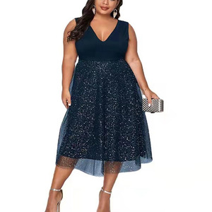 Vestido Holgado de Malla para Mujer de <span class=keywords><strong>Talla</strong></span> Grande, Vestido Casual Elegante y Sólido - Product Image 1