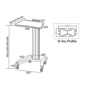 Di động bàn làm việc giỏ hàng trên bánh xe với máy tính xách tay Bảng điều chỉnh và dây chủ - Product Image 6