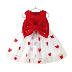 Vestido de Princesa para Niñas, Formal, con Capas, Cuello Redondo, Sin Mangas, Satinado, Largo hasta la Rodilla, Rojo y Blanco, Vibrante, Lindo y Lavable - Product Image 3