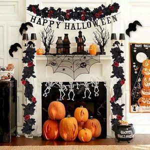 Guirlande artificielle transfrontalière en feuilles d'érable noires et roses, 30cm-100cm, décorations d'Halloween pour portes et fenêtres, en soie - Product Image 3