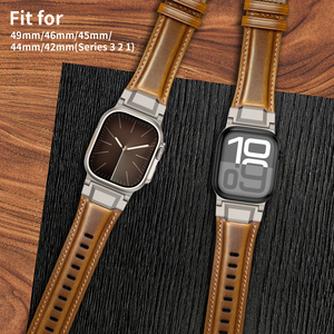 Nouveau bracelet en cuir pour <span class=keywords><strong>Apple</strong></span> <span class=keywords><strong>Watch</strong></span> Ultra 10 9 8 <span class=keywords><strong>7</strong></span>, style vintage Crazy Horse, bracelet en cuir pour hommes - Product Image 2
