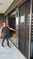 Porte patio coulissante en aluminium sur mesure, noire, moderne, pour villa, avec 4 panneaux, double vitrage, verre trempé