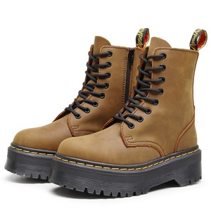 Thick-soled 8-hole locomotive <b>boots</b> for women, side zipper, wild horse brown short <b>boots</b>, genuine leather workwear - Product Image 3