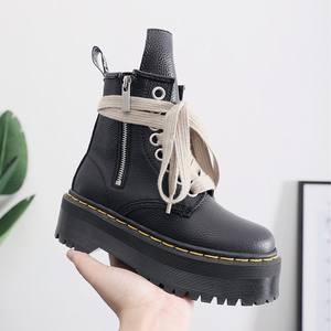 מגפי קרסול 8-חור מגפיים לנשים ולנשים צד zippers lychee pattered אמיתי עור ארוך לשון - Product Image 2