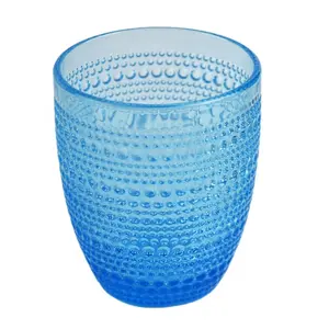 Vaso de vidrio de cerveza azul para beber en relieve Vintage más vendido con cuentas y puntos vaso de vidrio de colores tazas de jugo cristalería de agua