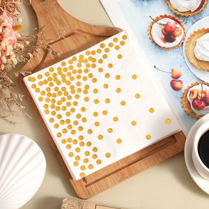 Gold Polka Dot White Paper Napkins 330mm Disposable For Birthday Party Decoration - Product Image 2