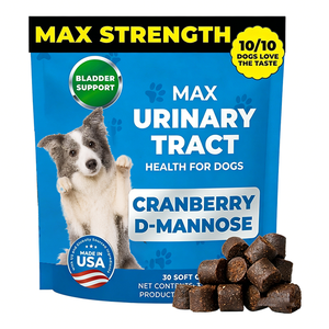 Max Strength Complément Urinaire pour Chiens à la Canneberge avec D-Mannose, Soutien <span class=keywords><strong>de</strong></span> la <span class=keywords><strong>Vessie</strong></span>, Friandises à Mâcher Souples, Sachet <span class=keywords><strong>de</strong></span> 30 Unités, Approvisionnement en Gros - Product Image 1