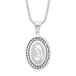 yunnique <b>Titanium</b> Steel Oval Pendant Necklace With Zircon Inlay Unisex Gift Jewelry Stainless Steel <b>Chain</b> For Men Women - Product Image 5
