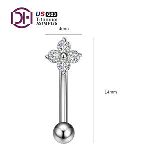 F136 g23 टाइटेनियम मिश्र धातु बाहरी थ्रेड चार पत्ती क्लैवर एंड बॉल सीधी बारबेल जीभ रिंग भेदी अंगूठी भेदी गहने - Product Image 6