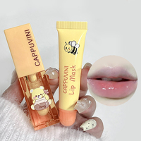 Cappuvini Huile à Lèvres Ourson Mignon et Malicieux Masque de Nuit Film Labial Hydratant Atténue les Rides des Lèvres Base Fixatrice Ensemble