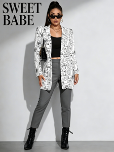 Blazer décontracté pour femme, coupe ample, col à revers, manches longues, idéal pour le bureau - Product Image 1