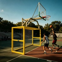 But de football et panier de basket combinés 2 en 1, structure en aluminium fixée au sol, équipement sportif pour terrain de jeu multifonctionnel