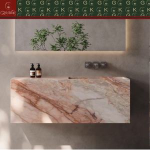 Lavabo mural rectangulaire personnalisé GOLDKING en marbre naturel, lavabos en pierre, lavabo avec un seul bac - Product Image 2