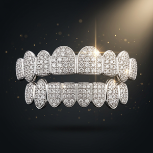 Grillz personnalisés Hiphop VVS VS 6 sur 6, en argent 925, moissanite taille brillant, micro-incrustation, plaqué rhodium, unisexe pour les dents - Product Image 1