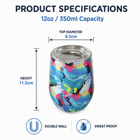 Gobelet à vin isotherme à double paroi en acier inoxydable de 12 oz avec couvercle, logo personnalisé imprimé, tasse à café de voyage
