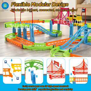 Ensemble de piste de course rapide 95 pièces pour enfants, piste modulaire flexible 3D à construire soi-même avec voiture électrique, jouets de construction et de course en plastique haute vitesse - Product Image 3