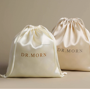 Pochette à maquillage en coton de haute qualité avec cordon de serrage, sac anti-poussière en satin, logo personnalisé pour les produits de soin de la peau, cosmétiques, stockage en mousseline, vêtements - Product Image 1