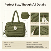 Sac à langer en nylon recyclé 13L avec porte-bouteilles isothermes, compartiments multiples, sangles pour poussette, OEM ODM