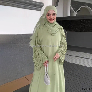 Habib Modest Dos piezas Plain Abaya Venta al por mayor Flor Manga Abaya Vestido Conjunto Ropa Islámica - Product Image 1