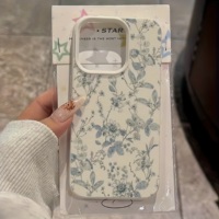 Coque de téléphone portable en TPU à motif floral bleu populaire, étui en cuir tendance, coque arrière pour iPhone 16 15 17 Air 18 Pro Max