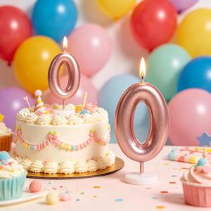 เทียนพาราฟินแบบไม่หยด ไม่มีกลิ่น หมายเลข 0 สีโรสโกลด์ ขนาด 6 ซม. สำหรับตกแต่งเค้กวันเกิด - Product Image 4