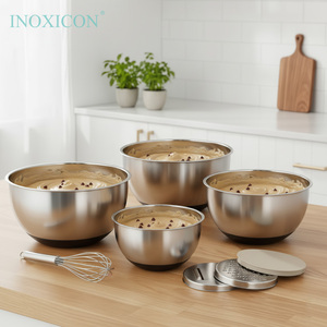 ชุดชามผสมสเตนเลสพร้อมฝาปิดชามผสมสลัดเครื่องขูดสแตนเลสขัดเงาทันสมัยออกแบบได้ตามต้องการ - Product Image 4