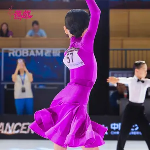 Vennystyle rosa/púrpura/azul gasa vestidos de salón Latino bebé jardín traje de baile para mujeres niños puesta en escena desgaste