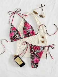 Plaj tesisi leopar çiçek baskı Bikini seksi Backless Bikini Bohemian üçgen mayo toptan - Product Image 6