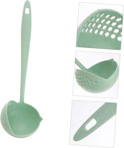Cuillère à soupe en plastique à long manche 2 en 1, cuillère à fondue, cuillère filtrante en paille de blé pour restaurant et usage domestique - Product Image 3