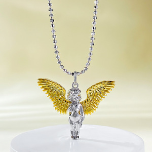 Nuovo S925 <span class=keywords><strong>collana</strong></span> in argento con stile antico piccolo angelo e piccole ali guardiano amore dio <span class=keywords><strong>collana</strong></span> Boutique gioielli per le donne - Product Image 1