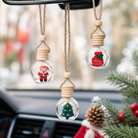 Bouteille diffuseur de voiture en verre plat de 10 ml, réutilisable, avec cordon décoratif, motif Père Noël, bonhomme de neige, sapin de Noël, pour la vente en gros