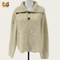 Pull-over décontracté pour femme à col rabattu avec détails boutonnés, manches longues, couleur unie, coupe ample, personnalisable avec logo CG - Fournisseur