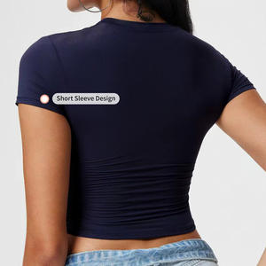 T-shirts décontractés respirants pour femmes, col rond, manches courtes, couleur unie, personnalisables en gros - Product Image 6