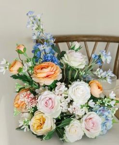Bola de flores de 30cm naranja y azul más Popular, centro de mesa de flores de seda Artificial para decoración de bodas - Product Image 1