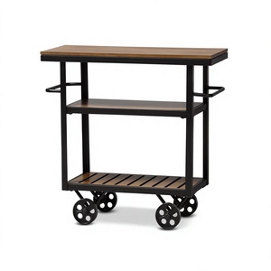 High Quality Wooden Metal 3 Tired Decorative Bar Cart Trolly Restaurant Hotel Metal Food Serving Moving Cart Trolly - Product Image 1