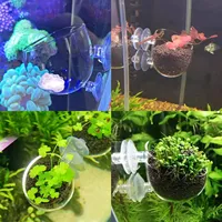 Décorations d'aquarium, pot à plantes en acrylique, pot à plantes aquatiques avec support à ventouse, cylindre de plantation, accessoires d'aquarium