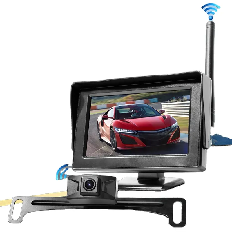 1080P Achteraanzicht Back-Up Cam Nachtzicht Waterdichte Parkeerassistent 4.3 Inch Draadloze Nummerplaat Auto Camera Monitor Kit