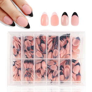 Pressione as unhas Cola curta nas unhas para a festa de Halloween Fit & Natural reutilizável francês Dica Pressione as unhas Amêndoa - Product Image 1