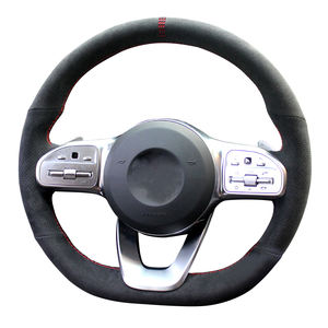 Accesorios Interiores para Automóviles, Cubierta de <span class=keywords><strong>Volante</strong></span> de Cuero Rojo con Detalles Negros, 38 cm de Diámetro, 3 Radios, de Lujo - Product Image 1