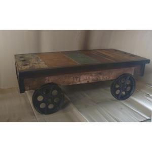 Mesa de Centro de Madera Reciclada de Estilo Industrial Moderno de Mediados de Siglo, con Ruedas, Ecológica y Ligera, para Sala de Estar - Product Image 3