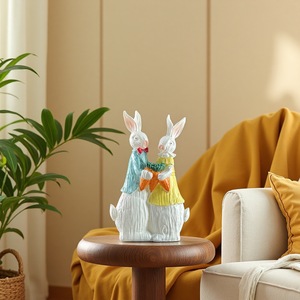 Figura de resina de pareja de conejitos de Pascua, forma de animal, decoración para el hogar, adorno de escritorio, regalo artesanal artístico - Product Image 1