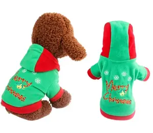ग्रीन क्रिसमस गर्म पालतू कुत्ता हूडि कपड़े टोपी के साथ छोटे बड़े पिल्ला कुत्तों मोटी सर्दियों कुत्ते क्रिसमस परिधान कोट बिल्ली जैकेट