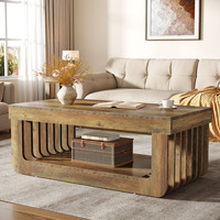 Table basse rectangulaire de 47 pouces avec étagère de rangement à 2 niveaux, table centrale en bois de style farmhouse pour salon, table de cocktail, meubles