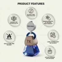 Diffuseur de voiture en verre de luxe fait main, forme polygonale, bouteille transparente, esthétique, idéal pour cadeau, vente en gros, logo personnalisé, corde tressée colorée, coffret cadeau