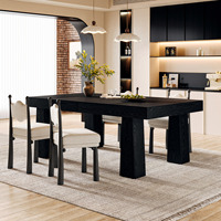 Table à manger 160x80 cm, table de cuisine rectangulaire avec pieds de table robustes et effilés, table moderne en bois noir pour salle à manger
