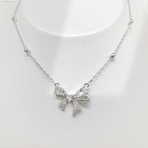 custom plata 925 sterling silver ladies elegant necklace minimalist vintage summer 18k gold plated <b>bow</b> fine pendant necklaces - Product Image 1
